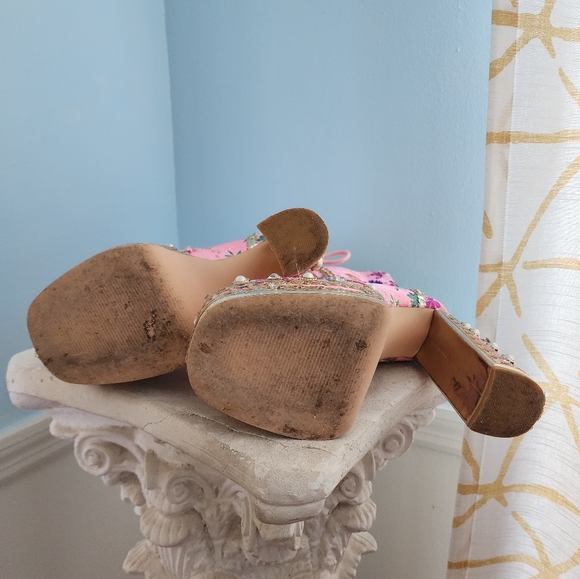 Rare Azalea Wang Satin Embroidered Crystal Chunky Boots - Picture 3 of 7